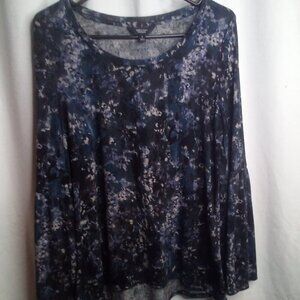 Simply Vera Vera Wang Blouse S Women Long Bell Sleeve Pattern Black Blue